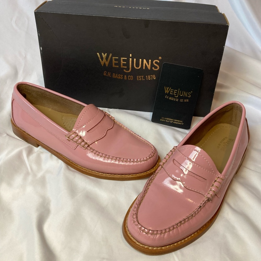 G.H. Bass & Co. Weejuns Pink Patent leather Penny Loafers size 7 w/ box!